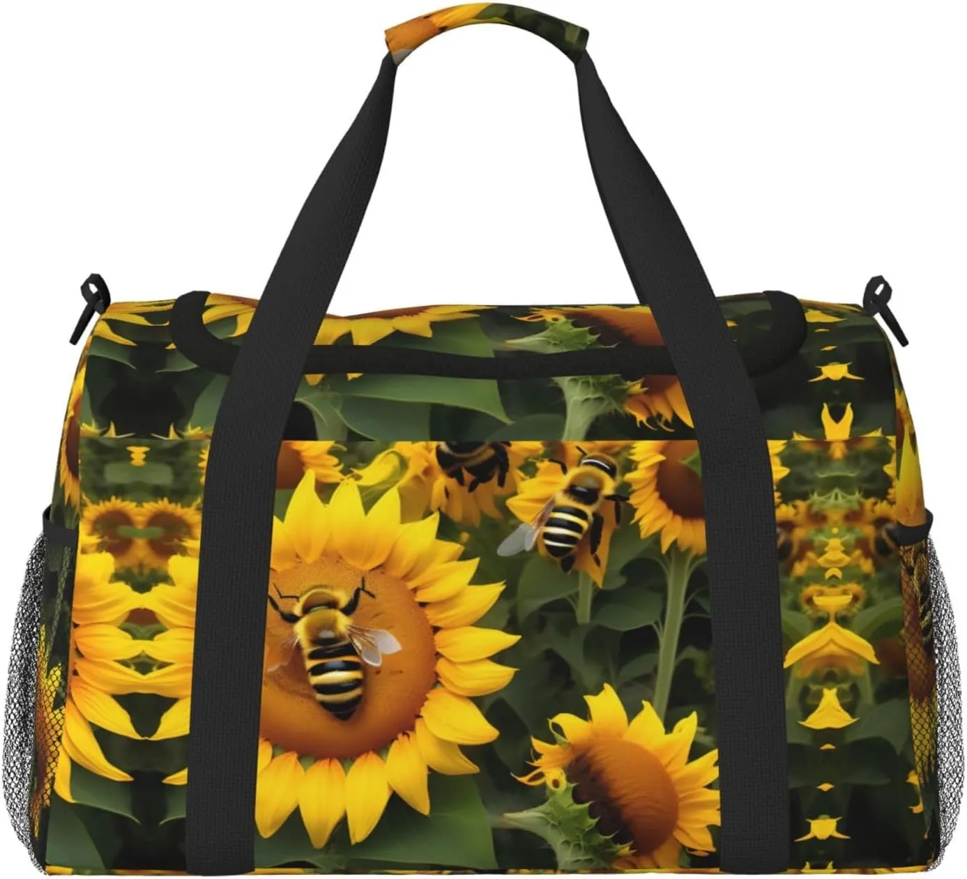 Sunflower Bees print Large Canvas Travel Duffel Bag Weekender Bags for Women Overnight Bag Carry On Tote Bag