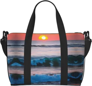 Sunset and Sunrise with Ocean Sea Waves print Travel Duffle Bag,Weekender Bags,Gym Duffel Bag,Luggage Duffle Overnight for Women Men