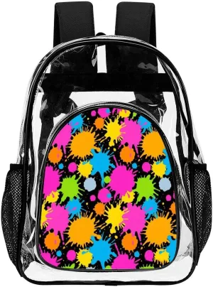 Supdreamc Colorful Splatter Color Art Backpack Lightweight Anti-Theft Multipurpose Shoulder Bag Large Capacity Travel Hiking Backpack Transparent Bag