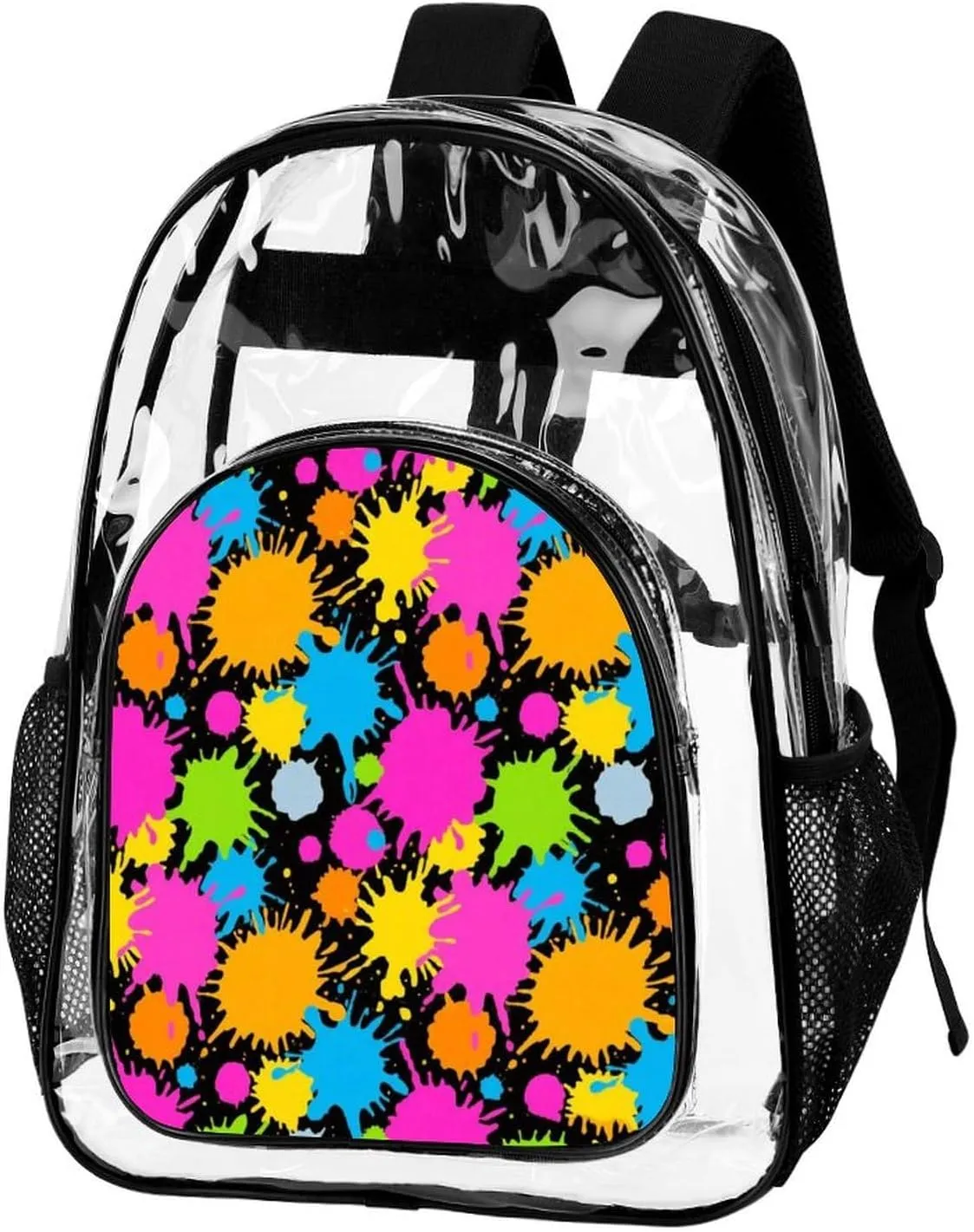 Supdreamc Colorful Splatter Color Art Backpack Lightweight Anti-Theft Multipurpose Shoulder Bag Large Capacity Travel Hiking Backpack Transparent Bag