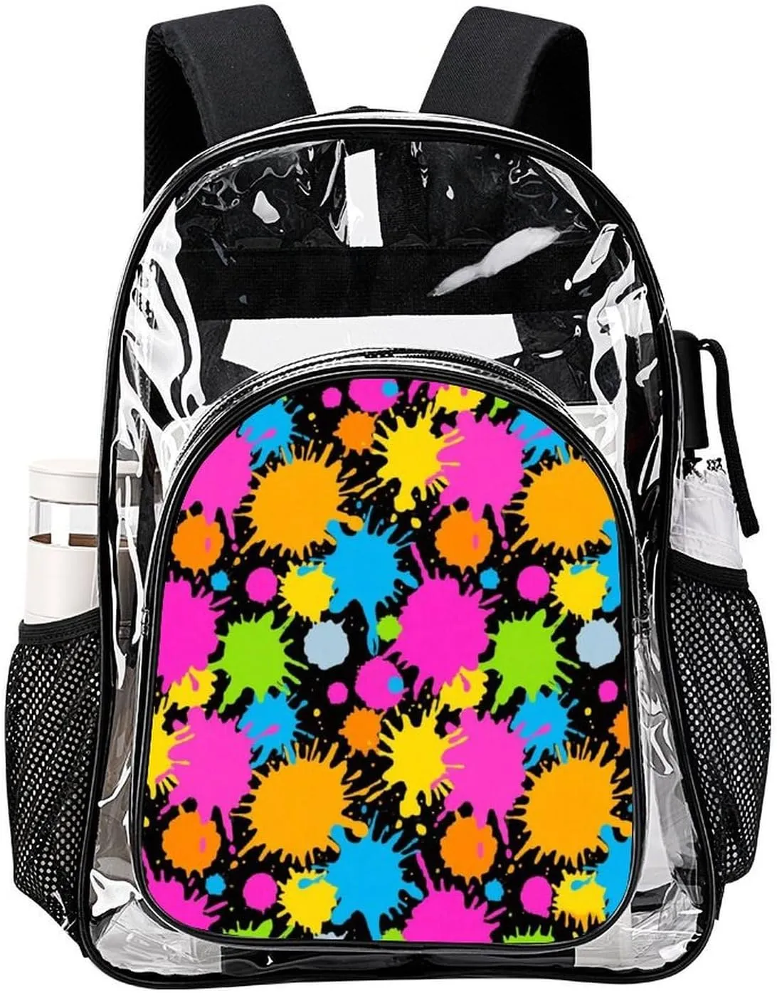 Supdreamc Colorful Splatter Color Art Backpack Lightweight Anti-Theft Multipurpose Shoulder Bag Large Capacity Travel Hiking Backpack Transparent Bag