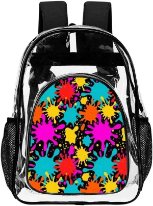 Supdreamc Shoulder Book Bags Anti-Theft Multipurpose Big Capacity Bookbag - Colorful Splatter Color Art Travel Hiking Backpack Transparent Bag