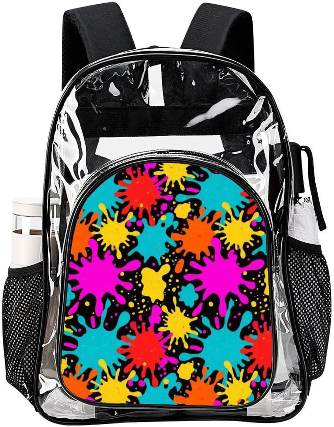 Supdreamc Shoulder Book Bags Anti-Theft Multipurpose Big Capacity Bookbag - Colorful Splatter Color Art Travel Hiking Backpack Transparent Bag