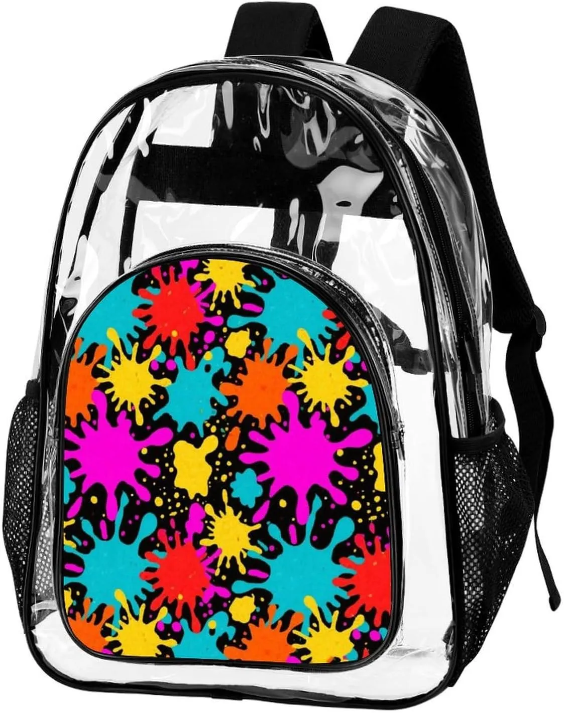 Supdreamc Shoulder Book Bags Anti-Theft Multipurpose Big Capacity Bookbag - Colorful Splatter Color Art Travel Hiking Backpack Transparent Bag