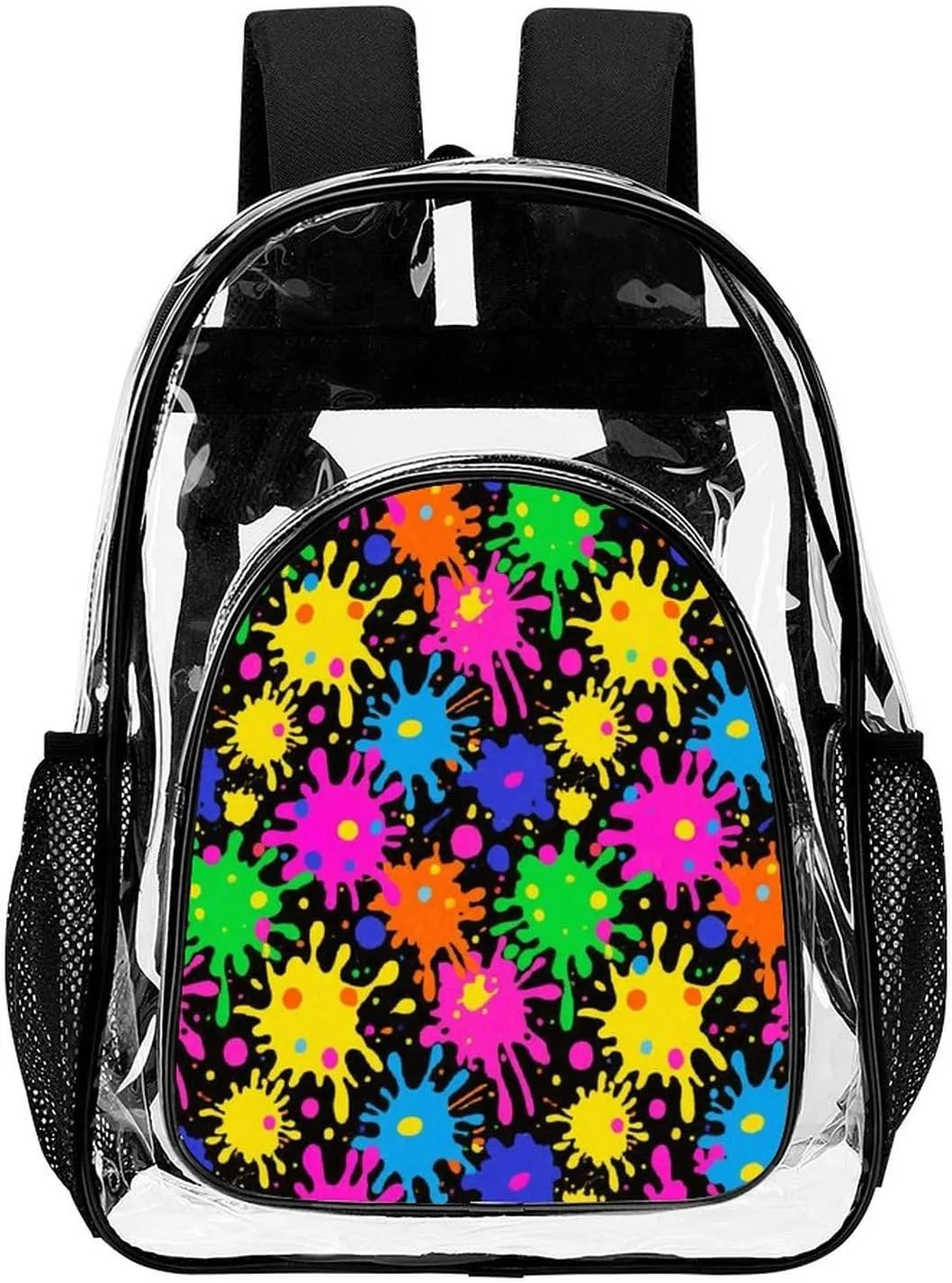 Supdreamc Transparent Daypack Backpack for Sports Travel Running - Big Capacity Anti-Theft Multipurpose Carry On Bag, Colorful Splatter Color Art Laptop Book Bag Rucksack