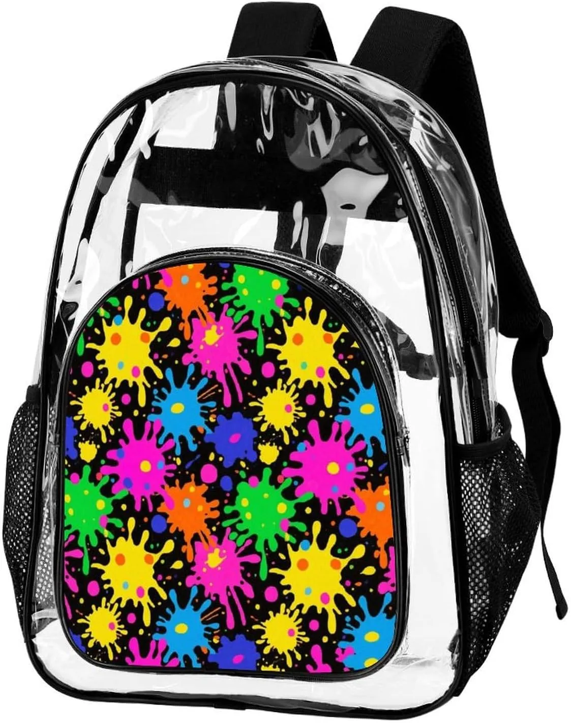 Supdreamc Transparent Daypack Backpack for Sports Travel Running - Big Capacity Anti-Theft Multipurpose Carry On Bag, Colorful Splatter Color Art Laptop Book Bag Rucksack