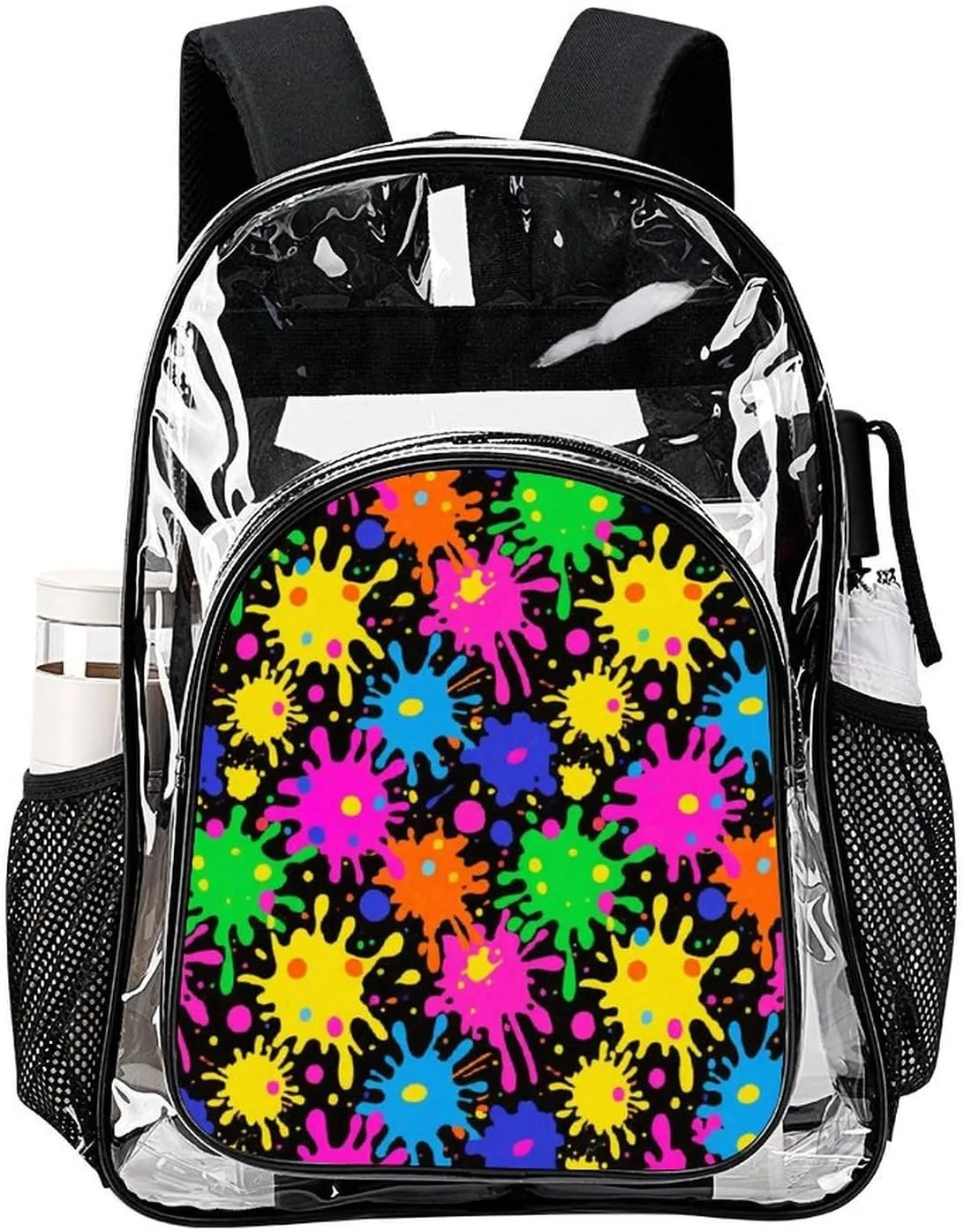 Supdreamc Transparent Daypack Backpack for Sports Travel Running - Big Capacity Anti-Theft Multipurpose Carry On Bag, Colorful Splatter Color Art Laptop Book Bag Rucksack