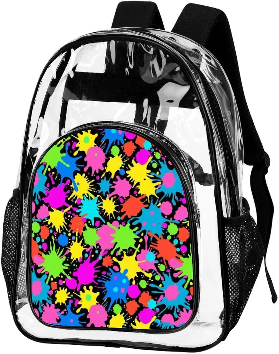 Supdreamc Women Men Transparent Colorful Splatter Color Art Casual Daypack Large Capacity Bookbag With Side Pockets for Sports Picnic Walking Cycling