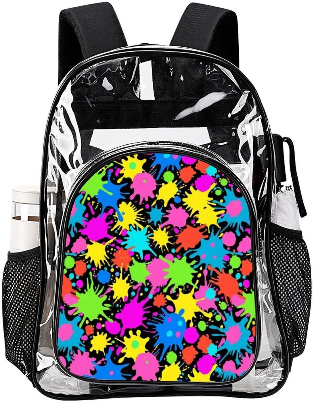 Supdreamc Women Men Transparent Colorful Splatter Color Art Casual Daypack Large Capacity Bookbag With Side Pockets for Sports Picnic Walking Cycling