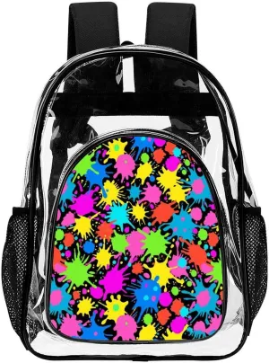 Supdreamc Women Men Transparent Colorful Splatter Color Art Casual Daypack Large Capacity Bookbag With Side Pockets for Sports Picnic Walking Cycling