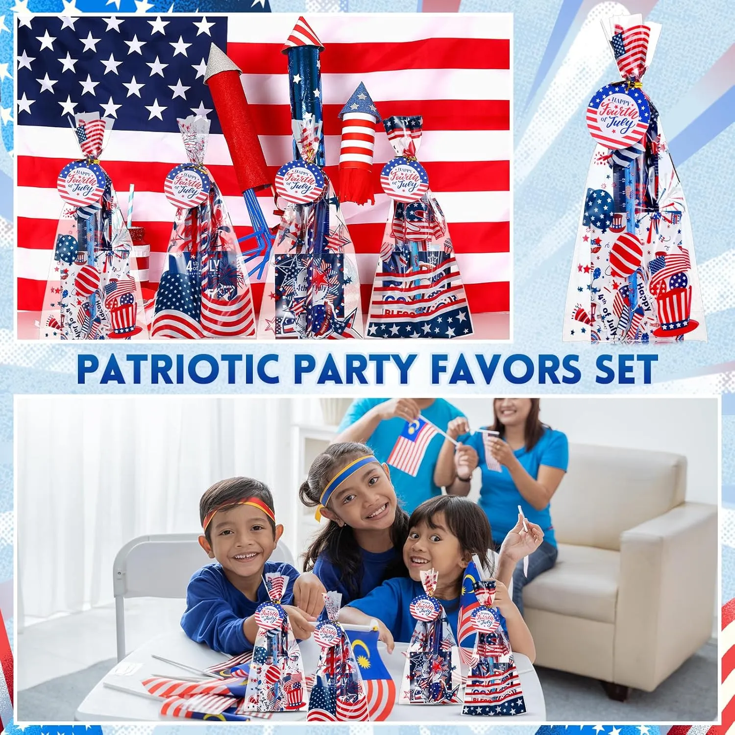 Supervitae 194 Pcs 4th of July Party Favors Stationery Gifts Sets Independence Day Goodie Bags Fillers Patriotic Notebook Pencil Sticker Memorial Day Classroom Prizes