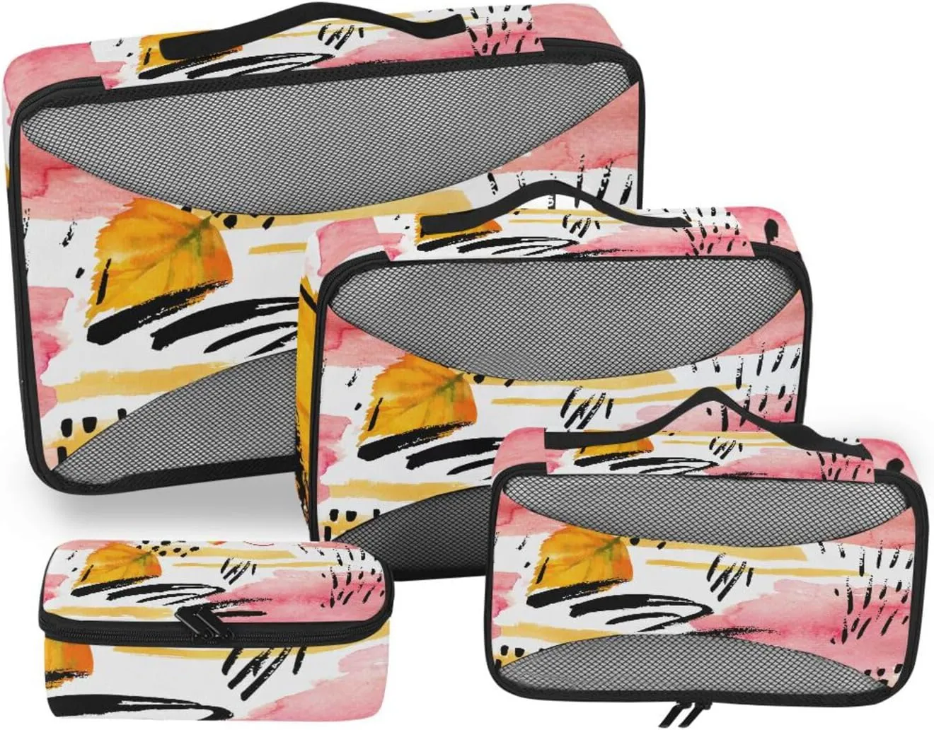 susiyo 4 Pcs Packing Cubes for Travel Autumn Deciduous Graffiti Suitcase Storage Bag Clothing Sorting Organizers