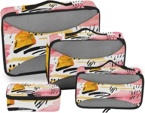 susiyo 4 Pcs Packing Cubes for Travel Autumn Deciduous Graffiti Suitcase Storage Bag Clothing Sorting Organizers