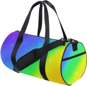 susiyo Cute Pastel Rainbow Backdrop Small Duffle Bag for Women and Men, Canvas Gym Bag Shoulder & Crossbody Weekender Overnight Bag for Travel Sports
