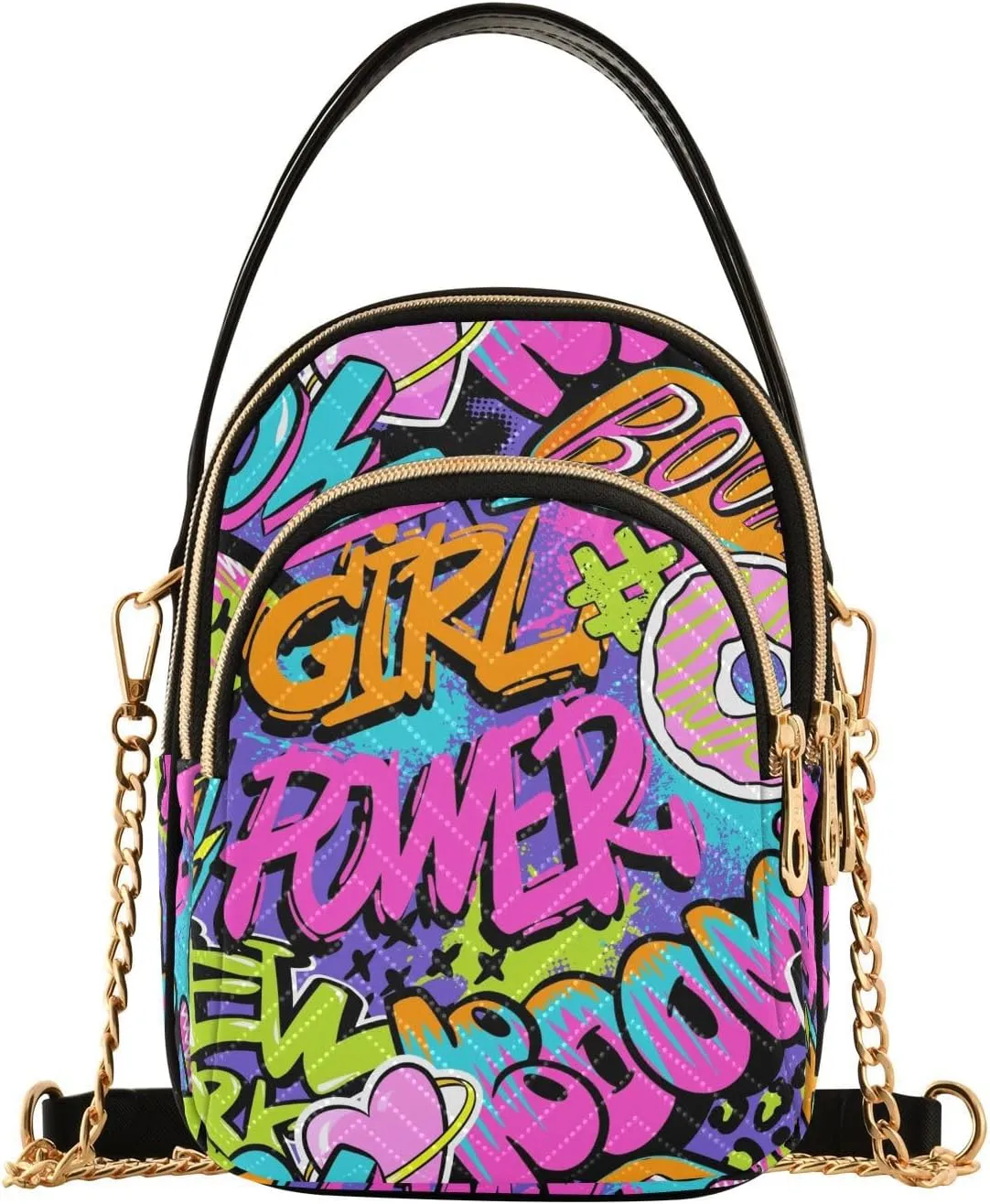 susiyo Graffiti Cool Words Small Crossbody Bags Shoulder Bag for Women Multi Zipper Stylish Ladies Messenger Bags Phone Purse Handbag Wallet