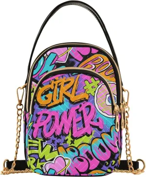 susiyo Graffiti Cool Words Small Crossbody Bags Shoulder Bag for Women Multi Zipper Stylish Ladies Messenger Bags Phone Purse Handbag Wallet