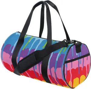 susiyo Rainbow Paint Drips Small Duffle Bag for Women and Men, Canvas Gym Bag Shoulder & Crossbody Weekender Overnight Bag for Travel Sports