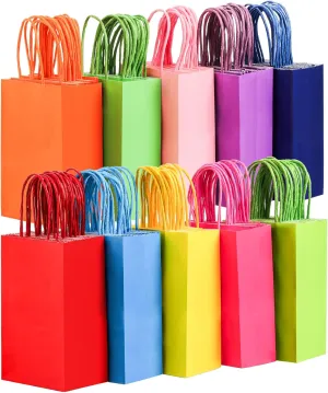Suwimut 100 Pieces Small Paper Gift Bags with Handles, 10 Colors Rainbow Goodie Bags, 5.1x3.25x8.27 Inch Kraft Paper Party Favor Bag Bulk for Baby Shower, Crafts, Wedding, Party Supplies