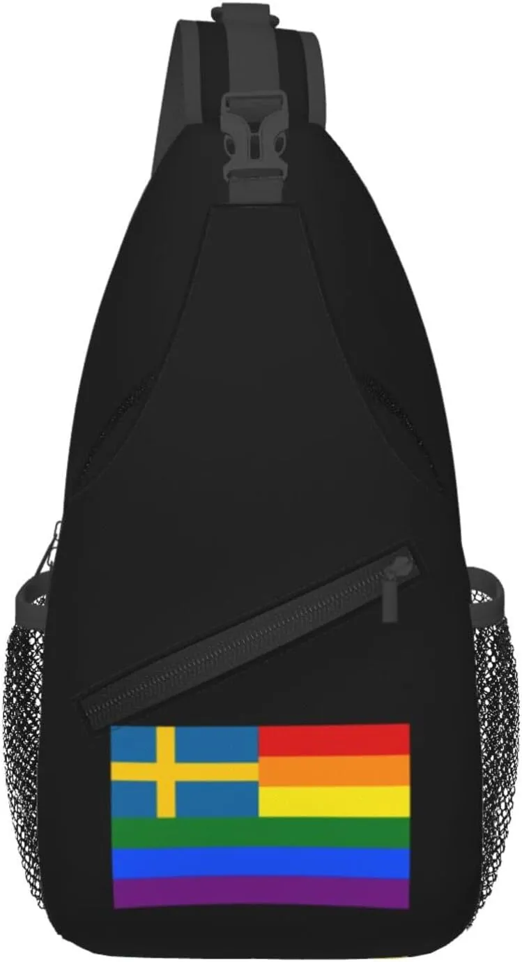 Sweden Rainbow Flag Crossbody Bags For Women Men Chest Backpack Gym Shoulder Bag Travel Outdoor Sports Casual Crossbody Bags