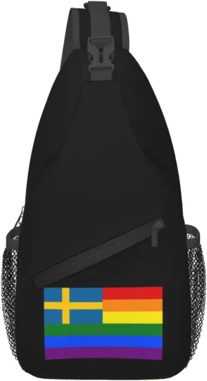 Sweden Rainbow Flag Crossbody Bags For Women Men Chest Backpack Gym Shoulder Bag Travel Outdoor Sports Casual Crossbody Bags
