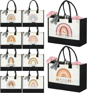 Sweetude 10 Pack Teacher Appreciation Gift Bulk Teachers Day Gifts Rainbow Canvas Tote Beach Bag for Women Mother Holiday Christmas