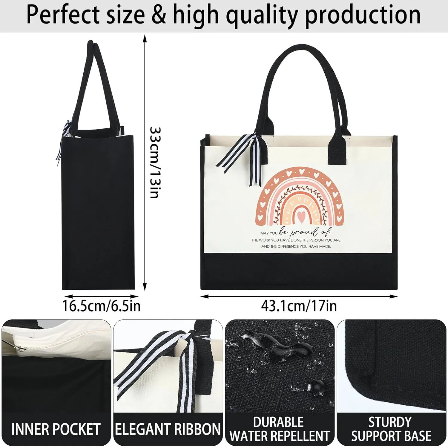 Sweetude 10 Pack Teacher Appreciation Gift Bulk Teachers Day Gifts Rainbow Canvas Tote Beach Bag for Women Mother Holiday Christmas