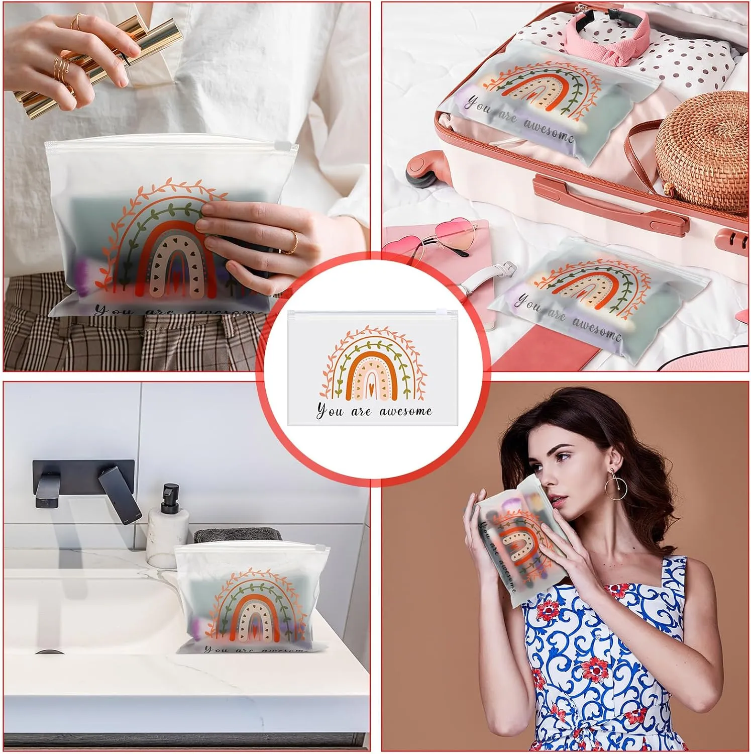 Sweetude 150 Pcs Makeup Bags Bulk Gifts for Women EVA Christian Cosmetic Bag Mothers Day Gifts Thank You Teacher Nurse Cna Appreciation Week Rainbow Inspirational Toiletry Pouch with Zipper(Rainbow)