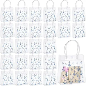Sweetude 24 Pcs Nautical Party Gift Bags Anchors Wheel Print Clear Waterproof PVC Cruise Gift Bags with Handles for Nautical Beach Summer Birthday Party Supplies