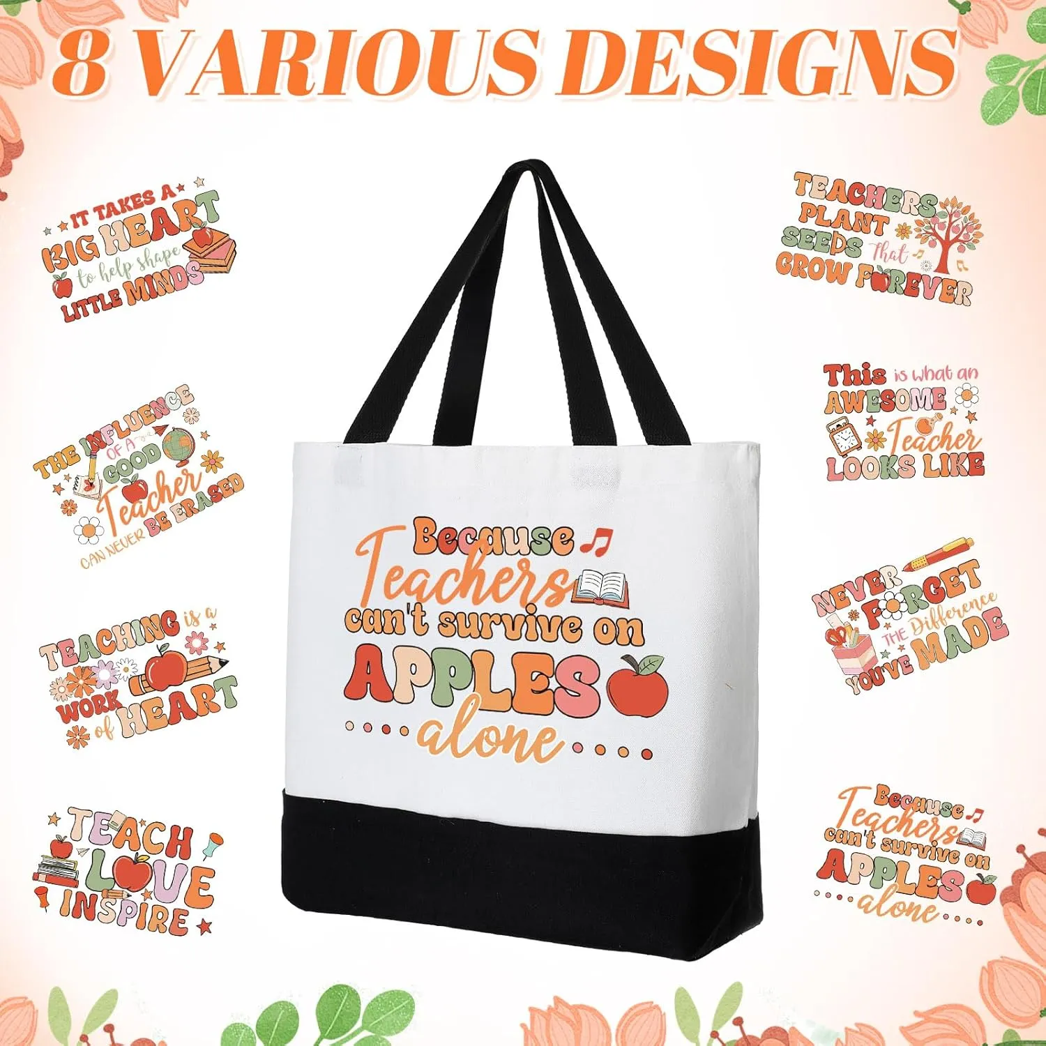 Sweetude 8 Pack Teacher Appreciation Bag Canvas Tote Bag Bulk Rainbow Teachers Day Thank You Gifts Graduation
