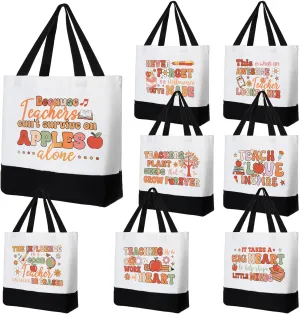 Sweetude 8 Pack Teacher Appreciation Bag Canvas Tote Bag Bulk Rainbow Teachers Day Thank You Gifts Graduation