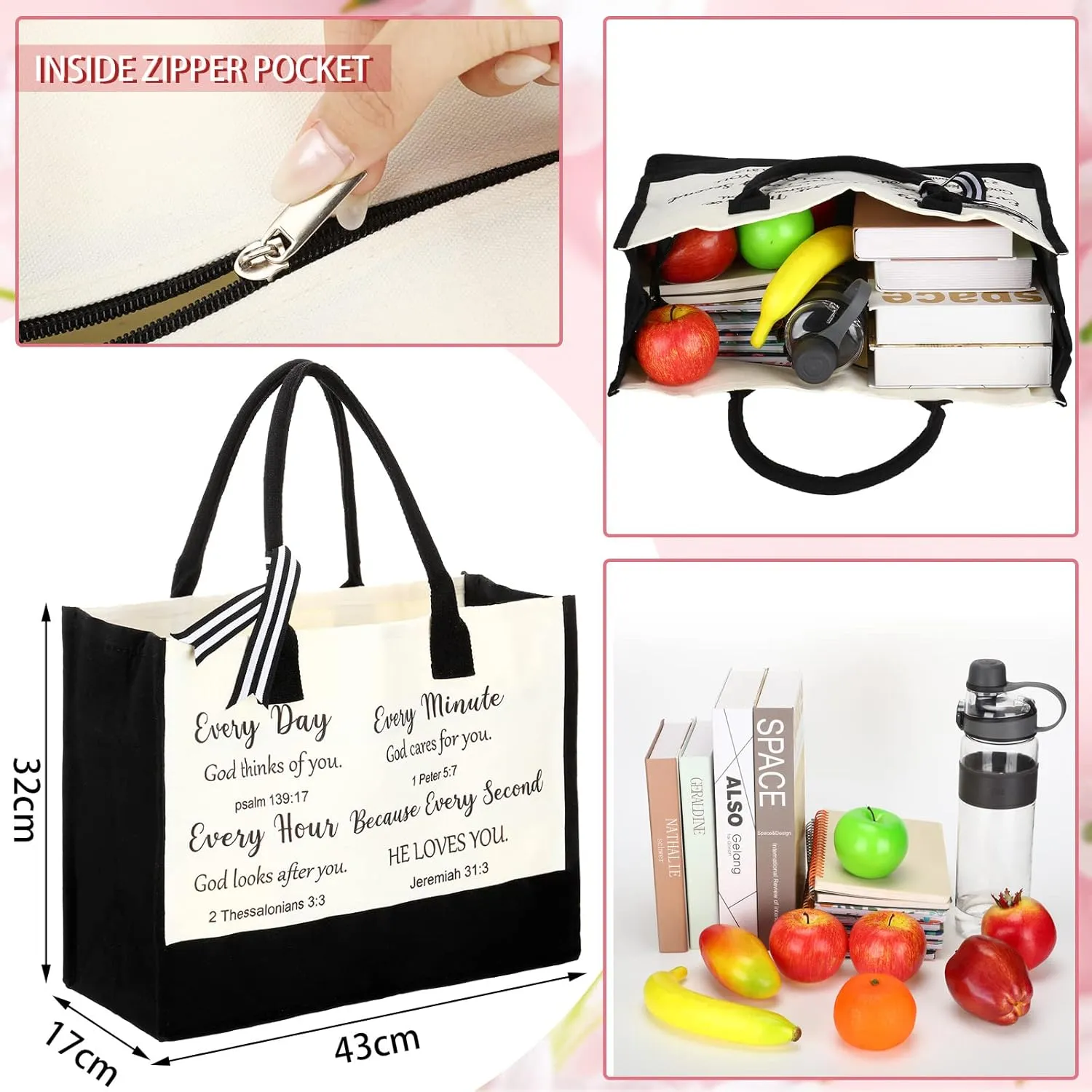 Sweetude Bible Canvas Tote Bag Scripture Christian Bible Canvas Bag Inspirational Gifts for Women