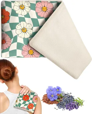 Swooflia Microwave Heating Pad for Warm Cold Compress - Lavender Flaxseeds Bags Hot Pack for Heat Therapy Chronic Pain Relief Back Cramps Shoulders Neck, Smile Flowers Detachable Stuffed Cover