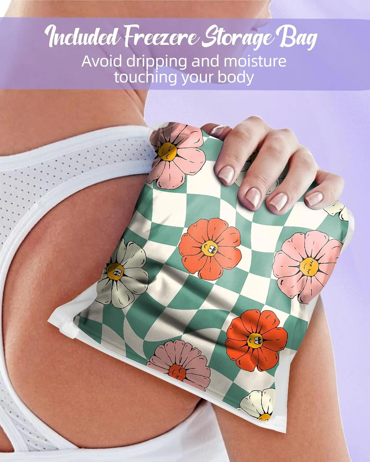 Swooflia Microwave Heating Pad for Warm Cold Compress - Lavender Flaxseeds Bags Hot Pack for Heat Therapy Chronic Pain Relief Back Cramps Shoulders Neck, Smile Flowers Detachable Stuffed Cover