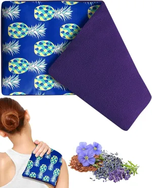 Swooflia Microwave Heating Pad for Warm Cold Compress - Lavender Flaxseeds Bags Hot Pack for Heat Therapy Chronic Pain Relief Back Cramps Shoulders Neck Women, Blue Pineapple Detachable Stuffed Cover
