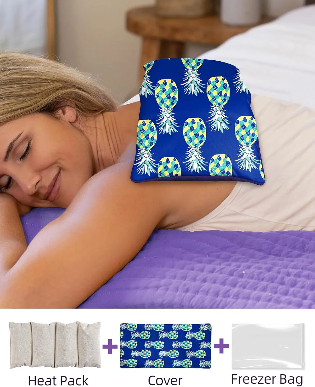 Swooflia Microwave Heating Pad for Warm Cold Compress - Lavender Flaxseeds Bags Hot Pack for Heat Therapy Chronic Pain Relief Back Cramps Shoulders Neck Women, Blue Pineapple Detachable Stuffed Cover