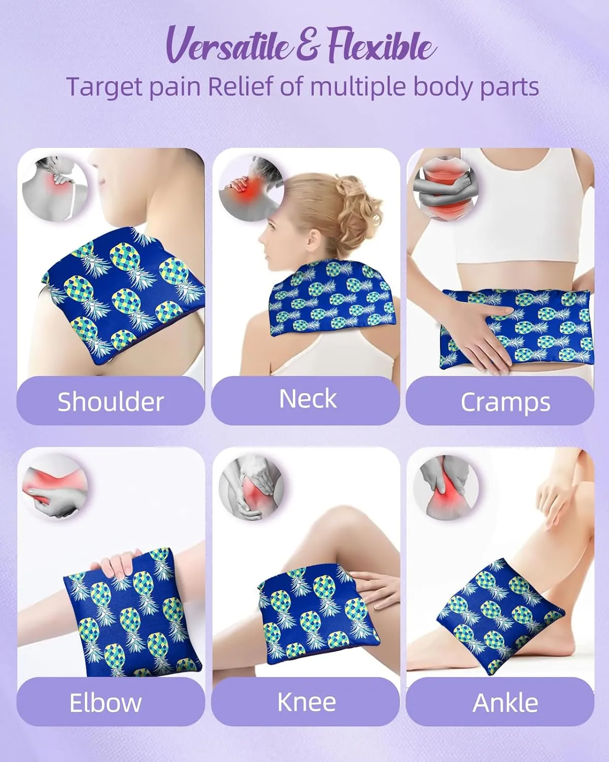 Swooflia Microwave Heating Pad for Warm Cold Compress - Lavender Flaxseeds Bags Hot Pack for Heat Therapy Chronic Pain Relief Back Cramps Shoulders Neck Women, Blue Pineapple Detachable Stuffed Cover