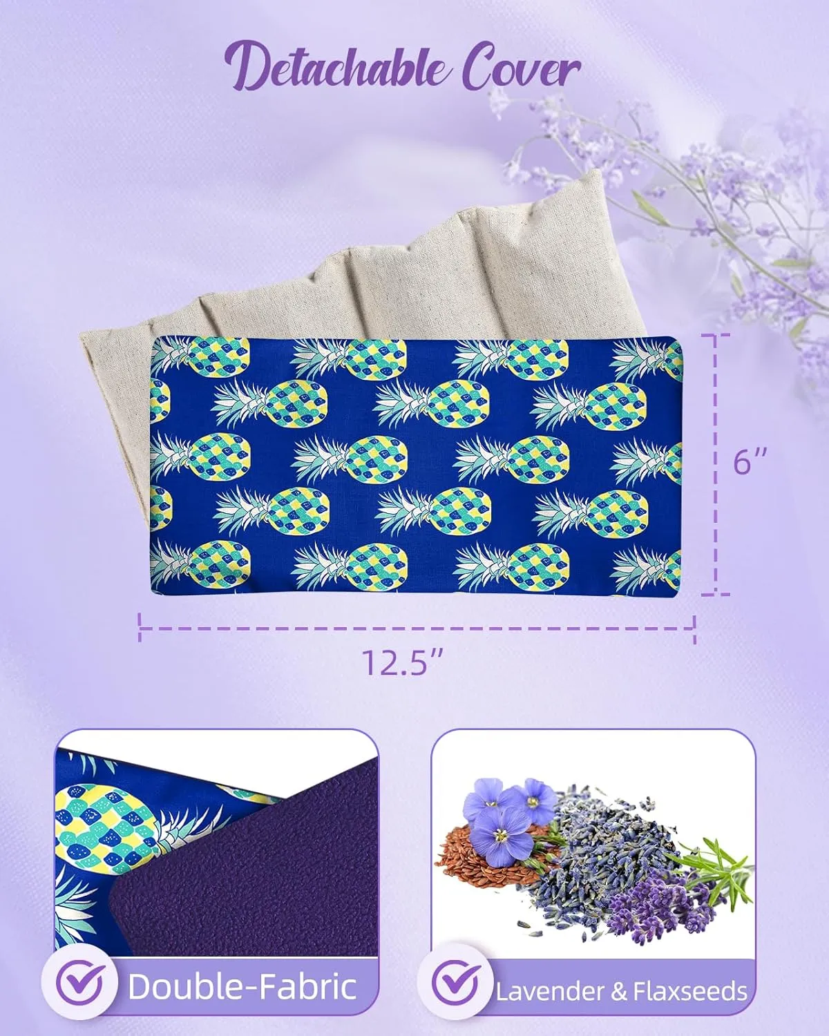Swooflia Microwave Heating Pad for Warm Cold Compress - Lavender Flaxseeds Bags Hot Pack for Heat Therapy Chronic Pain Relief Back Cramps Shoulders Neck Women, Blue Pineapple Detachable Stuffed Cover