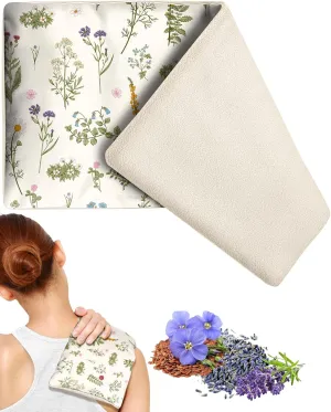 Swooflia Microwave Heating Pad for Warm Cold Compress - Lavender Flaxseeds Bags Hot Pack for Heat Therapy Chronic Pain Relief Back Cramps Shoulders Neck Women, Green Floral Detachable Stuffed Cover