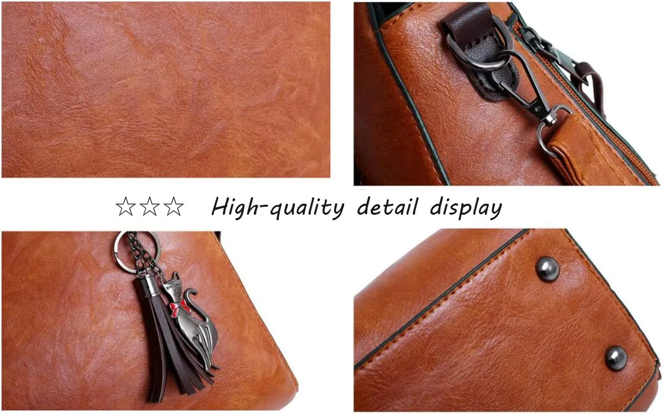 Synthetic PU Leather Tote for Women Satchel Crossbody Hobo 4pcs Handbags Shoulder Bags Tassel Fox Ornament