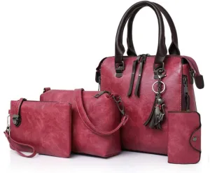 Synthetic PU Leather Tote for Women Satchel Crossbody Hobo 4pcs Handbags Shoulder Bags Tassel Fox Ornament