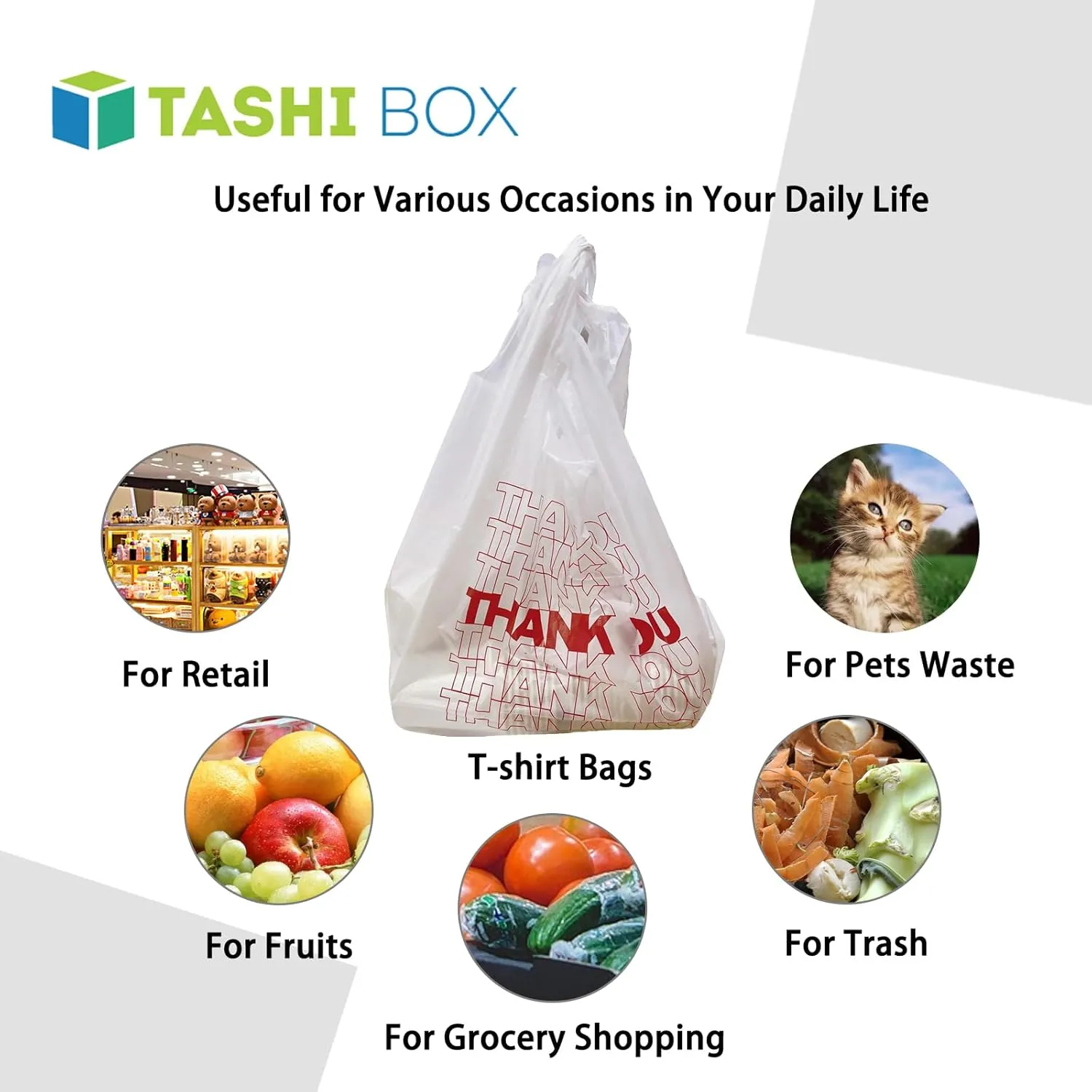 TashiBox (Bag-308 Plastic Bags/Thank You Bags/Measures 11.5"" X 6.25"" X 21"", 15mic, 0.6 Mil/Restaurants, Convenience Store