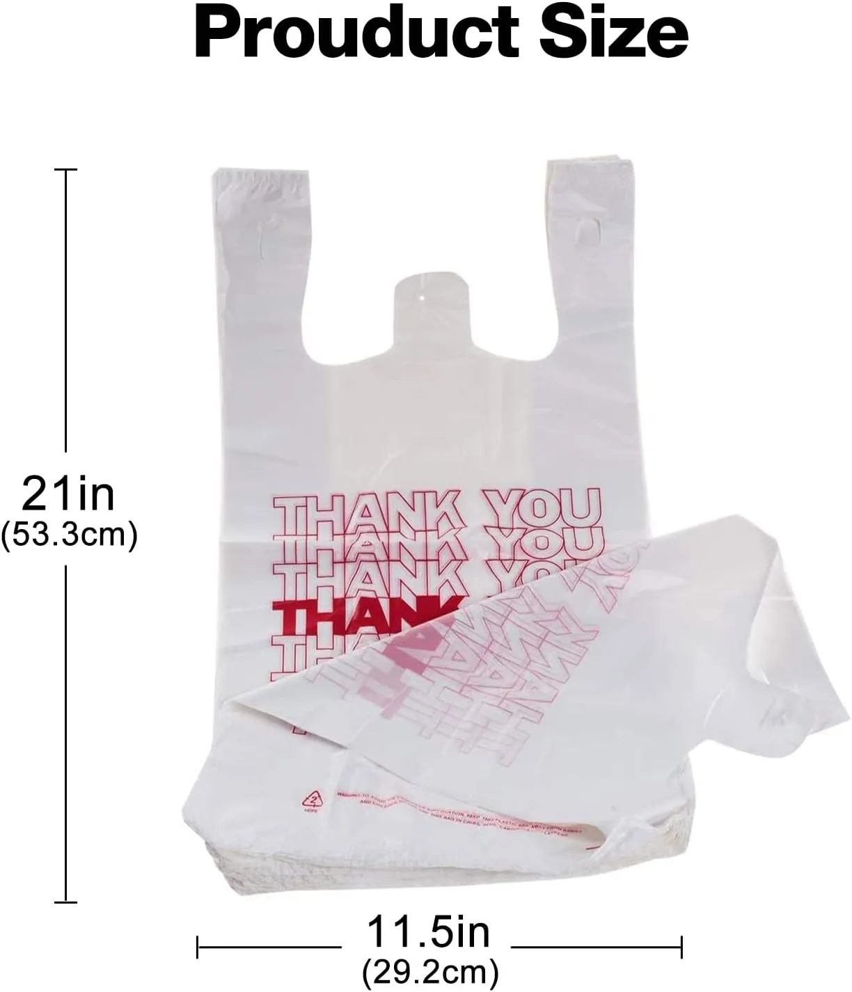 TashiBox (Bag-308 Plastic Bags/Thank You Bags/Measures 11.5"" X 6.25"" X 21"", 15mic, 0.6 Mil/Restaurants, Convenience Store