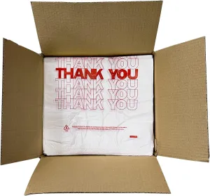 TashiBox Plastic bags with handles，thank you bags，Measures 11.5" X 6.25" X 21", 15mic, 0.6 Mil (400 Count),Reusable and Disposable Grocery Bags