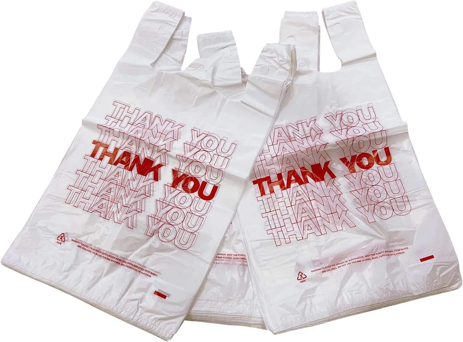TashiBox Plastic bags with handles，thank you bags，Measures 11.5" X 6.25" X 21", 15mic, 0.6 Mil (400 Count),Reusable and Disposable Grocery Bags