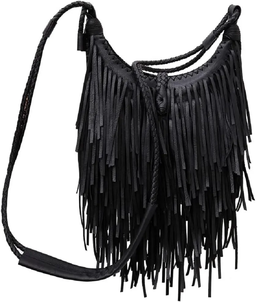 Tassle Shoulder Bags for Women PU Leather Handbag Bohemia Satchel Zipper Crossbody Bag Purse