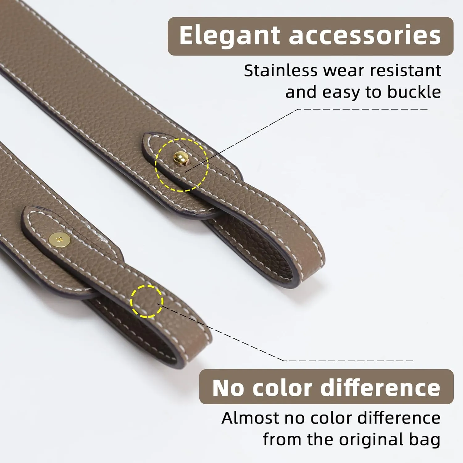 TC Leather Strap for Hermes Picotin/Lindy/Evelyne bag, Multi length Handmade Cowhide Crossbody Purse Strap for Handbag【19.7inch long, 1.1inch wide, Etoupe Grey (Gold Studs)】