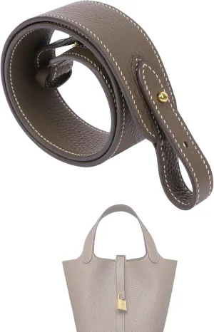 TC Leather Strap for Hermes Picotin/Lindy/Evelyne bag, Multi length Handmade Cowhide Crossbody Purse Strap for Handbag【19.7inch long, 1.1inch wide, Etoupe Grey (Gold Studs)】