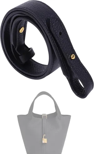 TC Leather Strap for Hermes Picotin/Lindy/Evelyne bag, Multi length Handmade Cowhide Crossbody Purse Strap for Handbag【27.6inch long, 1.5inch wide, Black (Gold Studs)】