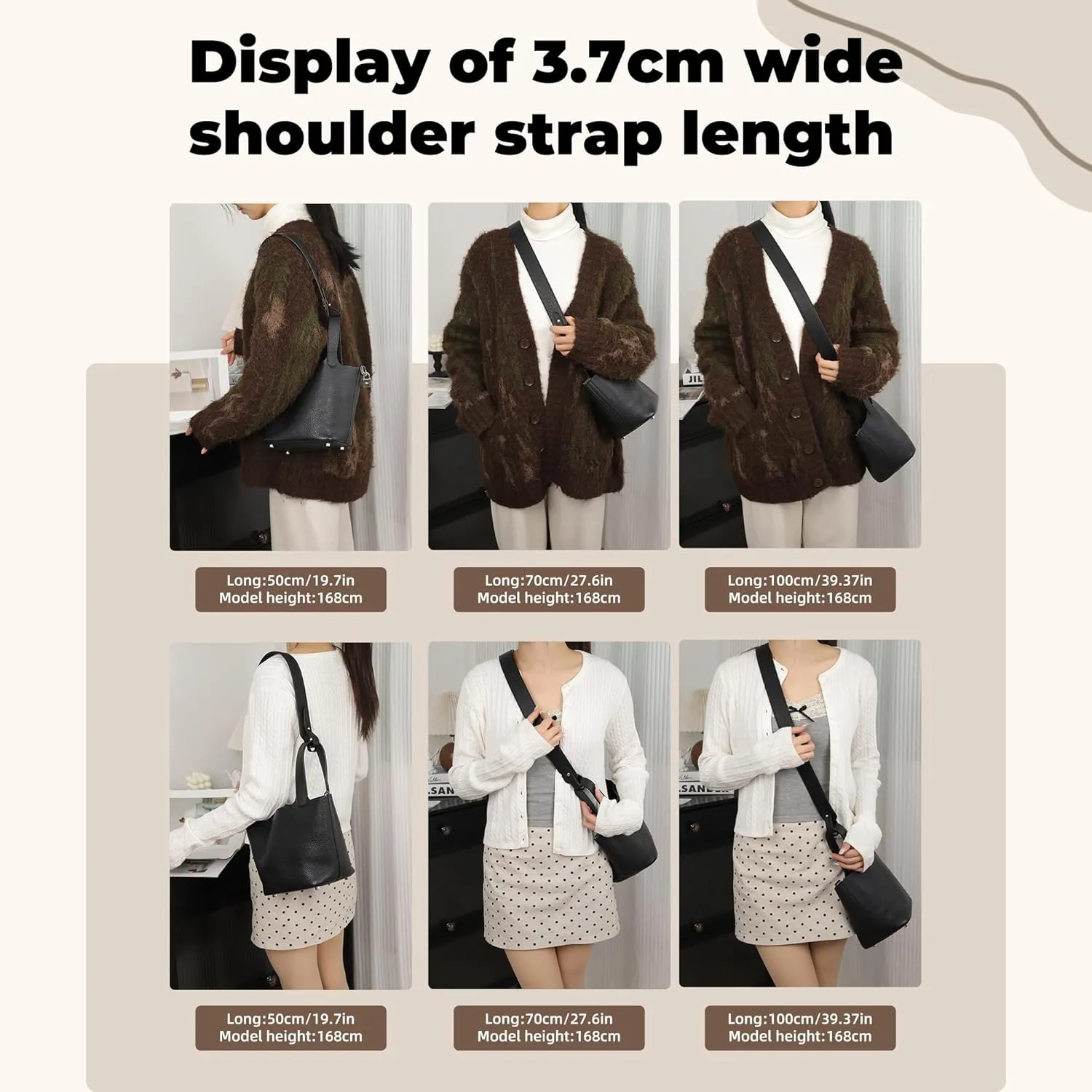 TC Leather Strap for Hermes Picotin/Lindy/Evelyne bag, Multi length Handmade Cowhide Crossbody Purse Strap for Handbag【27.6inch long, 1.5inch wide, Black (Gold Studs)】