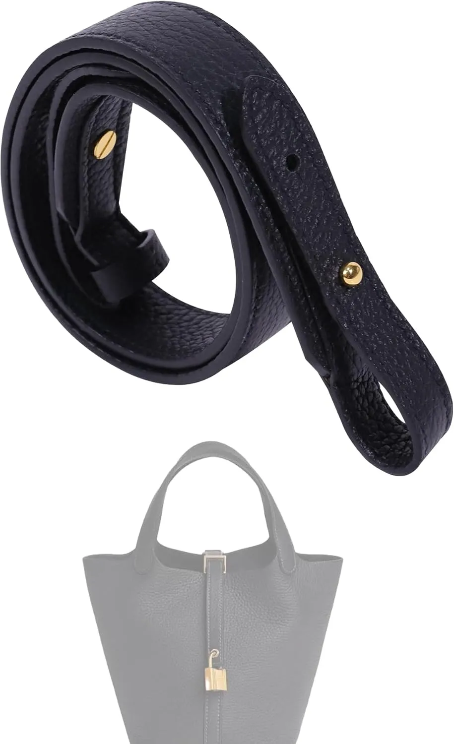 TC Leather Strap for Hermes Picotin/Lindy/Evelyne bag, Multi length Handmade Cowhide Crossbody Purse Strap for Handbag【27.6inch long, 1.5inch wide, Black (Gold Studs)】